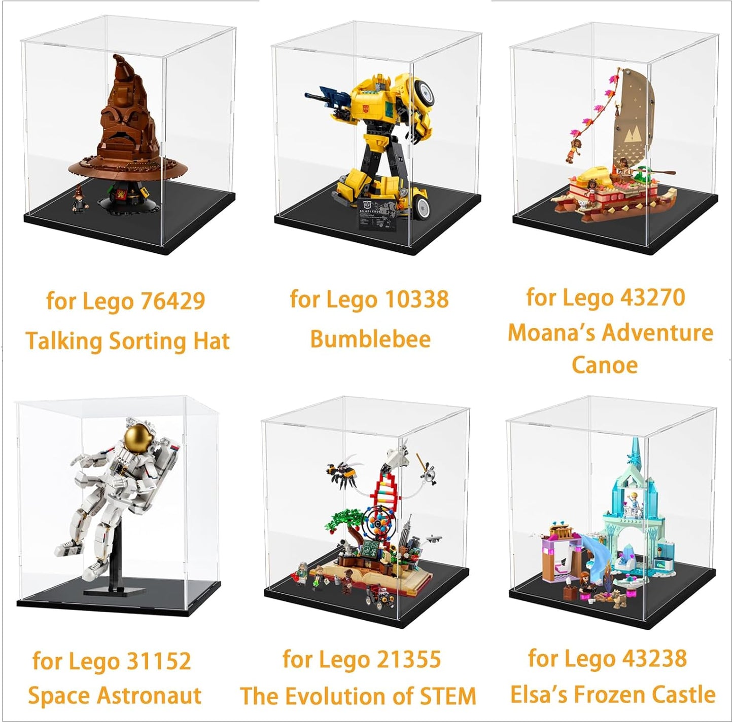 Thickened Clear Acrylic Display Case for Lego 10330 43268 76450 42170 10295 10353 Collectibles, Transparent Box Dustproof Protection with Wood-Plastic Base & String Light, Black Inside 40x20x20cm