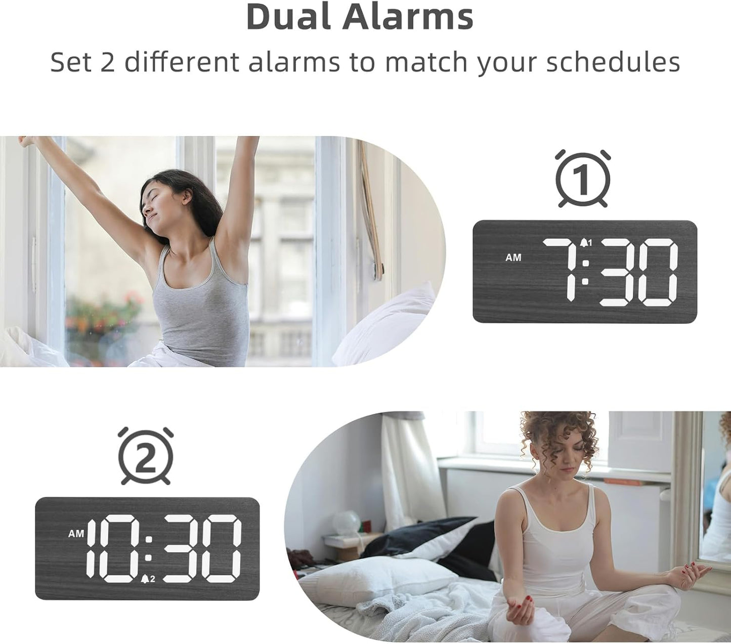 Purilite Select Wooden Digital Alarm Clock with Large LED Display