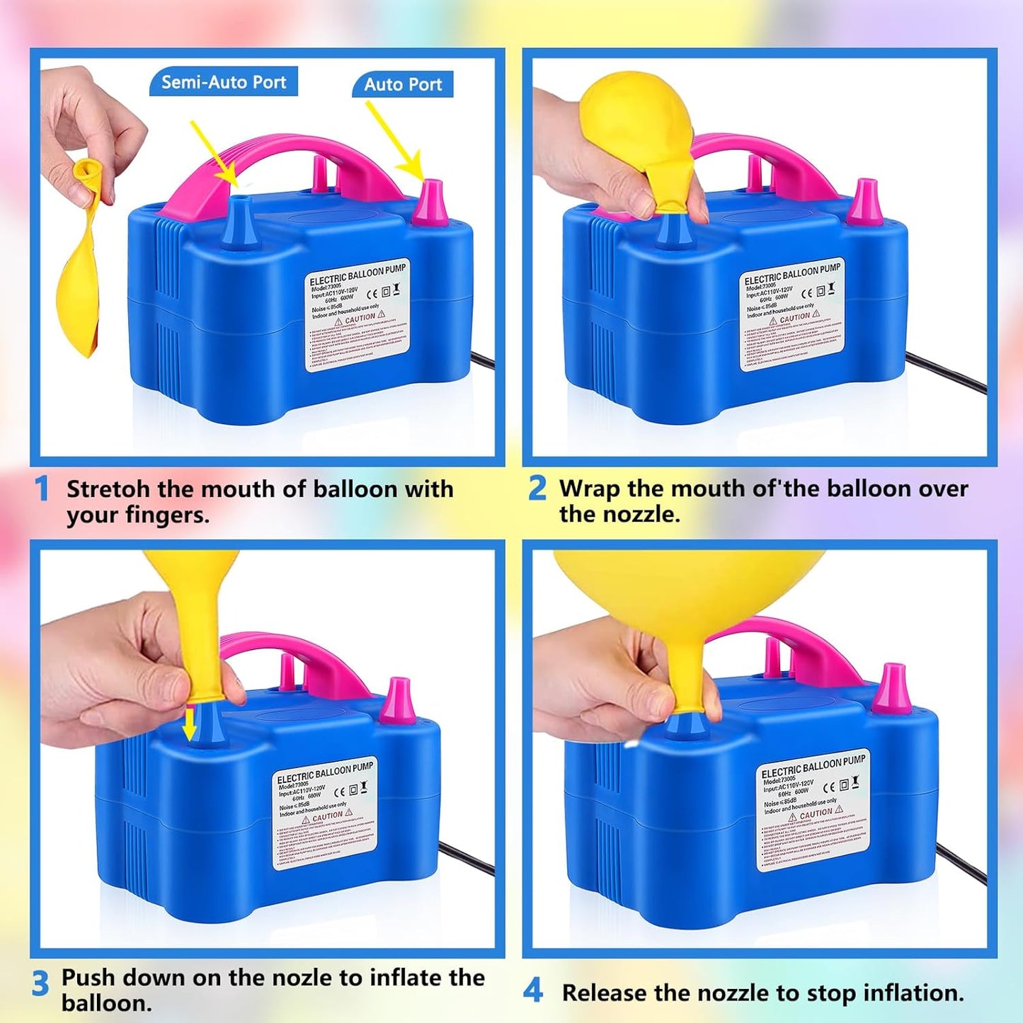 Electric Balloon Pump,Balloon Inflator, Dual Nozzle Electric Air Pump,Balloon Pump Balloons Blower 110V 600W for Party Decoration with Gifts:2 Balloon Tying Tools (Rose red)