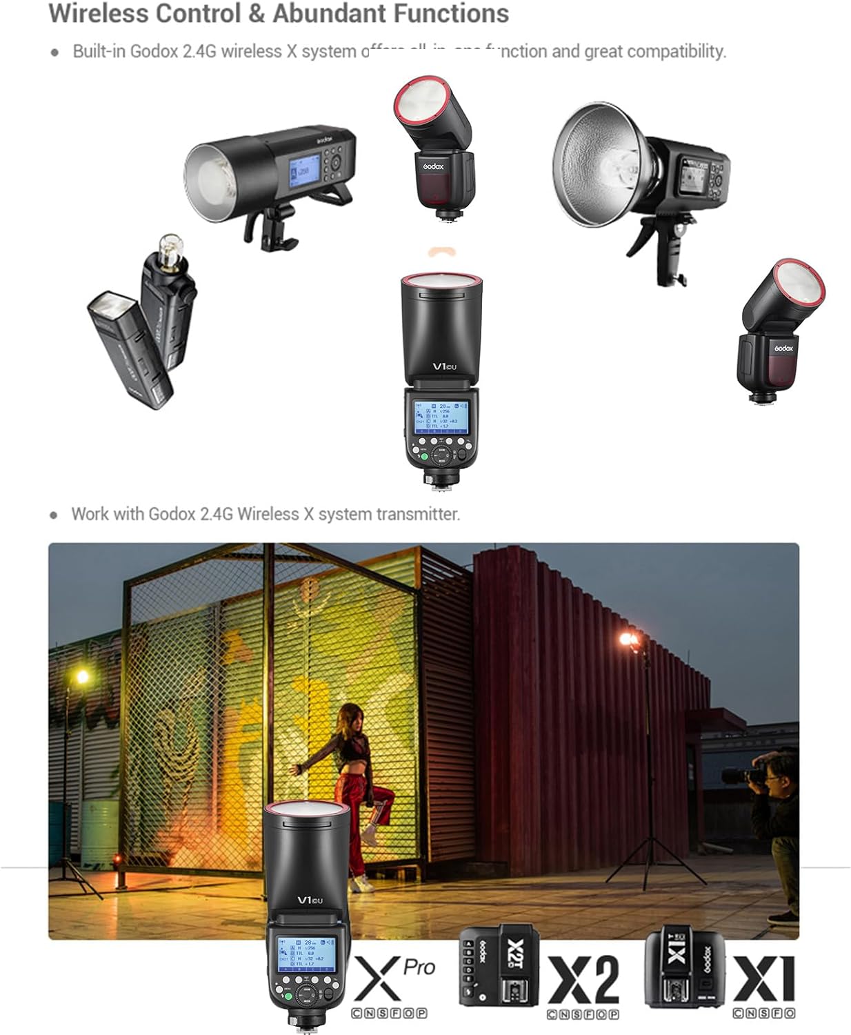 GODOX V1Pro-C 2.4G Wireless Camera Flash Speedlite with Detachable Sub Flash 1/8000s HSS 1.3s Recycle Time M/TTL Flash Mode 10 Levels Brightness Type-c Powered Compatible with Canon EOS Cameras