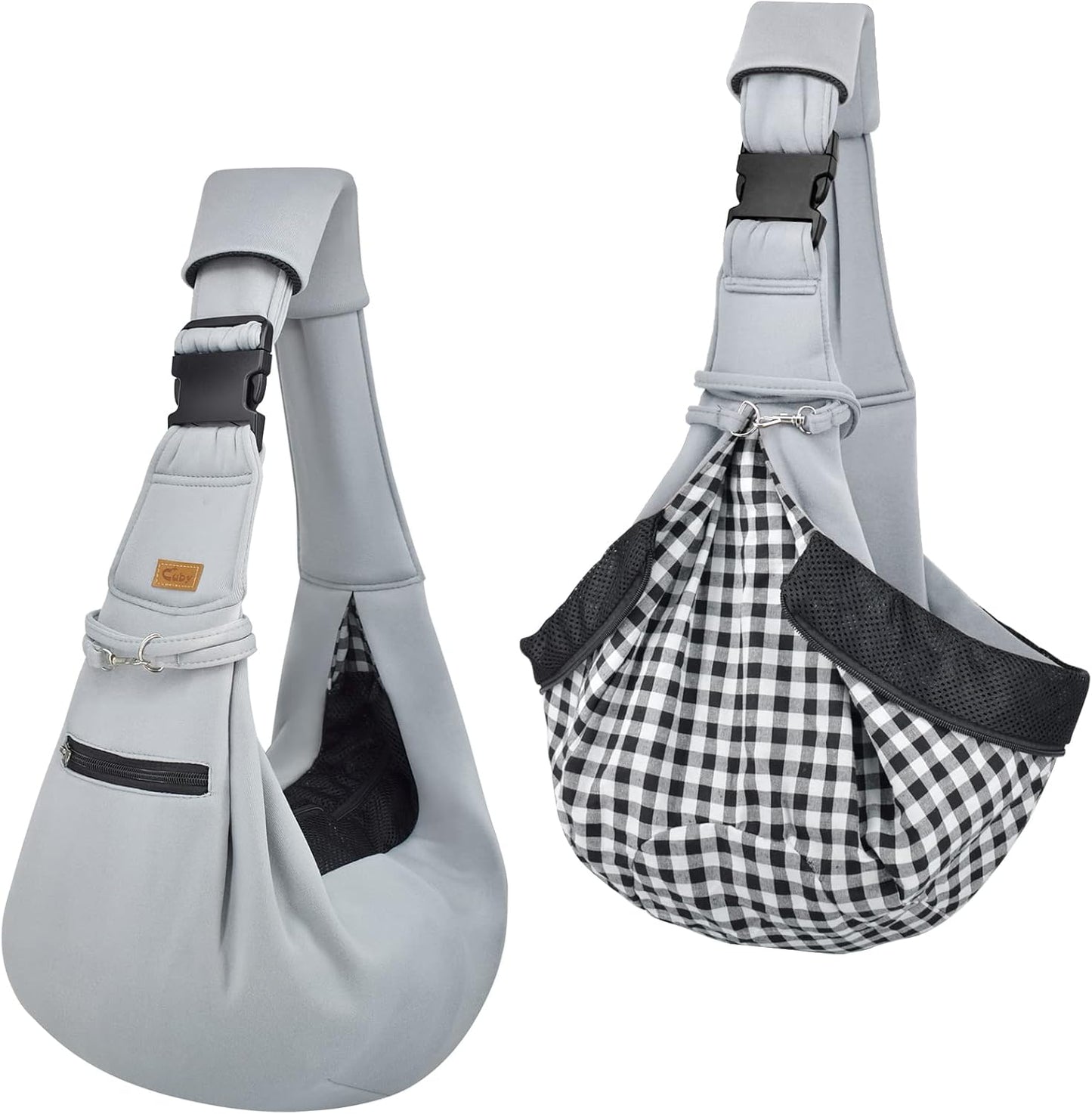 Cuby Adjustable Dog Cat Sling Padded Hard Bottom Pet Carrier Sling Soft Carrying Puppy Bag for Small Dogs Cats Outdoor Travel (Grayish-White)