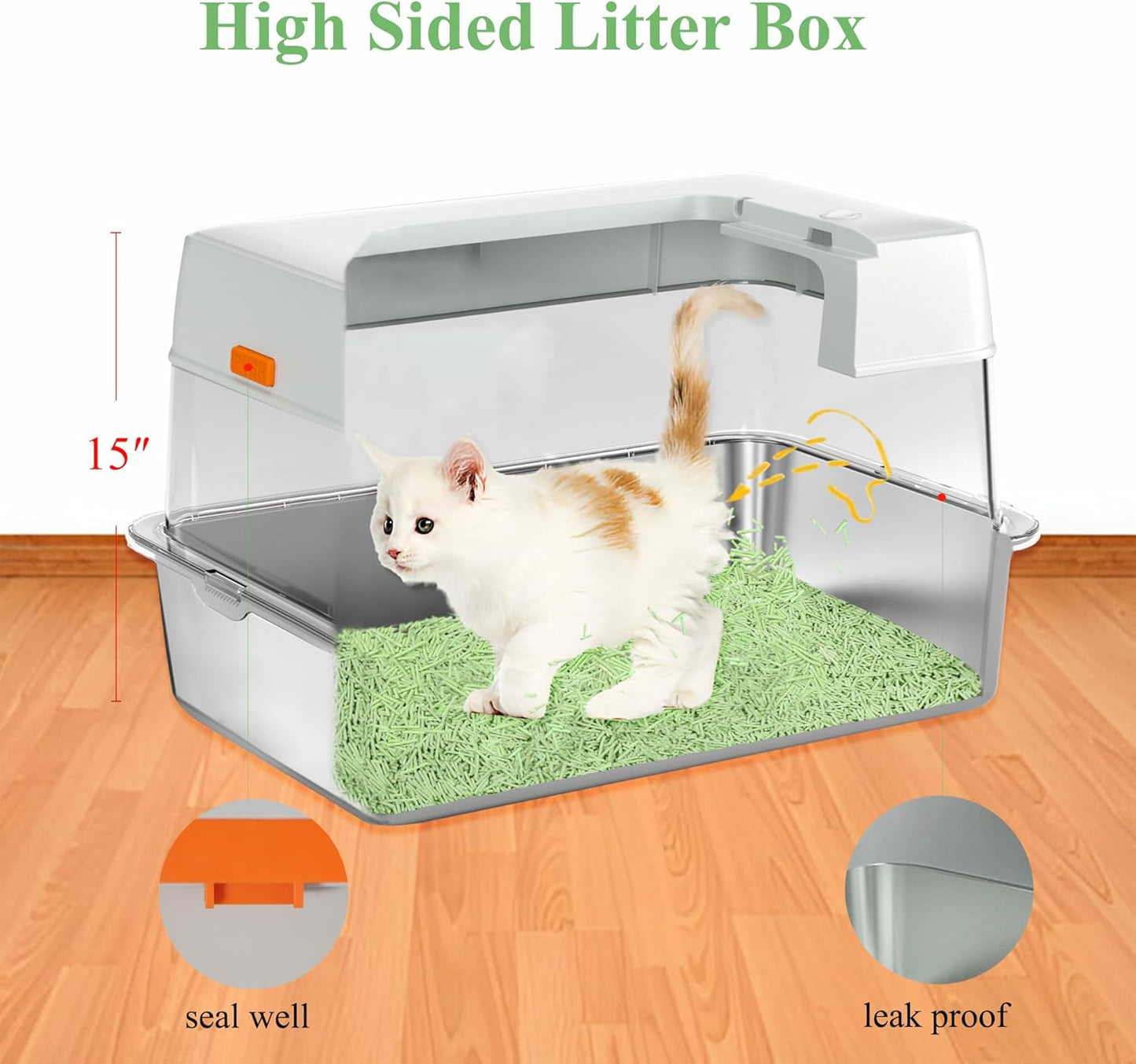 TENTIZON Stainless Steel Cat Litter Box, Extra Large Enclosed Kitty Litter Box with Removable Lid, Scoop, Pedal, XL High Sided Metal Litter Pan for Kitten, Big Cats Up to 11KG