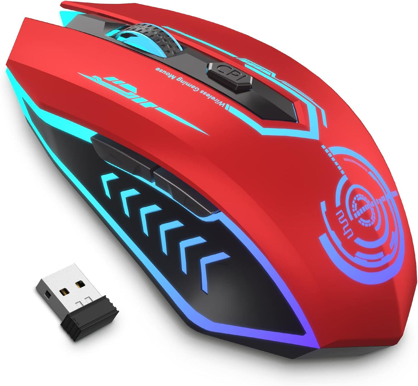Wireless Gaming Mouse Up to 10000 DPI, UHURU Rechargeable USB Wireless Mouse with 6 Buttons 7 Changeable LED Color Ergonomic Programmable MMO RPG for PC Laptop, Compatible with Windows Mac
