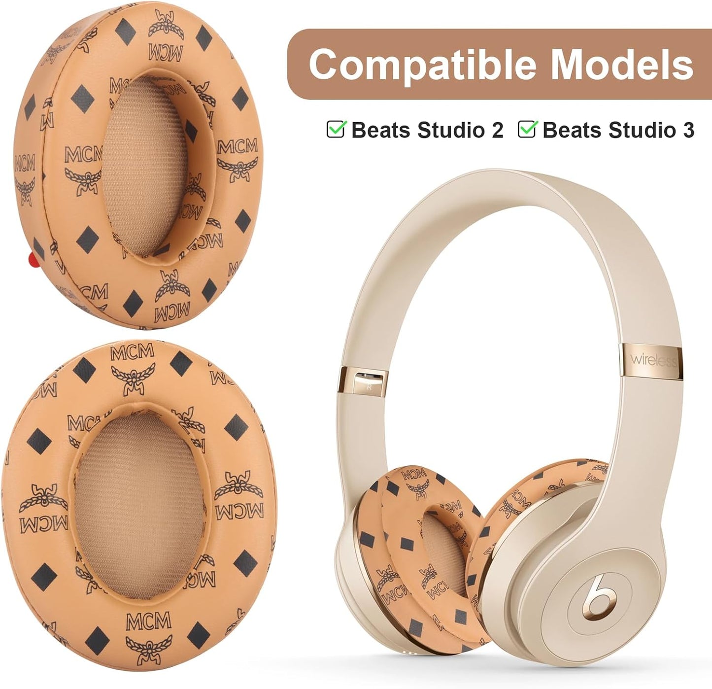 Studio 3 Ear Pads Cushions Replacement Earpads for Beats Studio 2 & Studio 3 Wired & Wireless Headphones,Ear Cushions Memory Foam Earpads with Soft Protein Leather Replacement Parts -White Floral