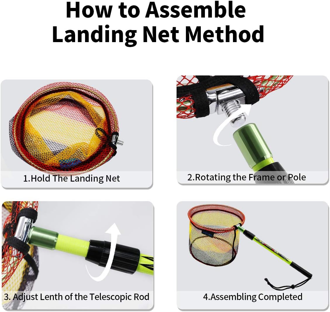 SAN LIKE Fishing Net Telescopic Landing Nets Folding Rubber Fish Net Rubber Coated Landing Net with Adjustable Sturdy Pole Handle for Saltwater Freshwater Bass Trout Fishing Easy Catch & Release