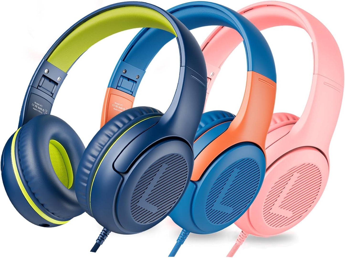 awatrue Kids Headphones with Microphone, Wired Headphones for Kids 85/94dB Safe Volume Limit, Over Ear Headsets, Boys Girls Childrens Headphones for School/Travel/Fire Tablet/BlueOrange