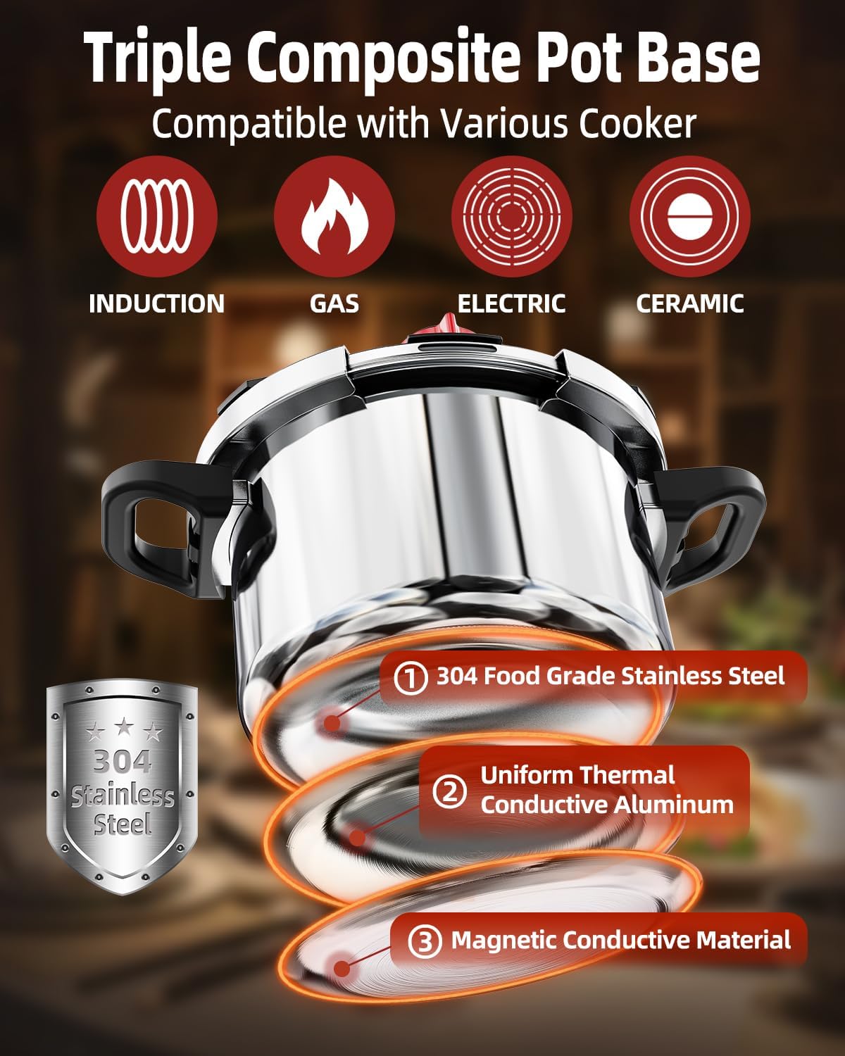 Purilite Select 3-in-1 304 Stainless Steel Pressure Cooker