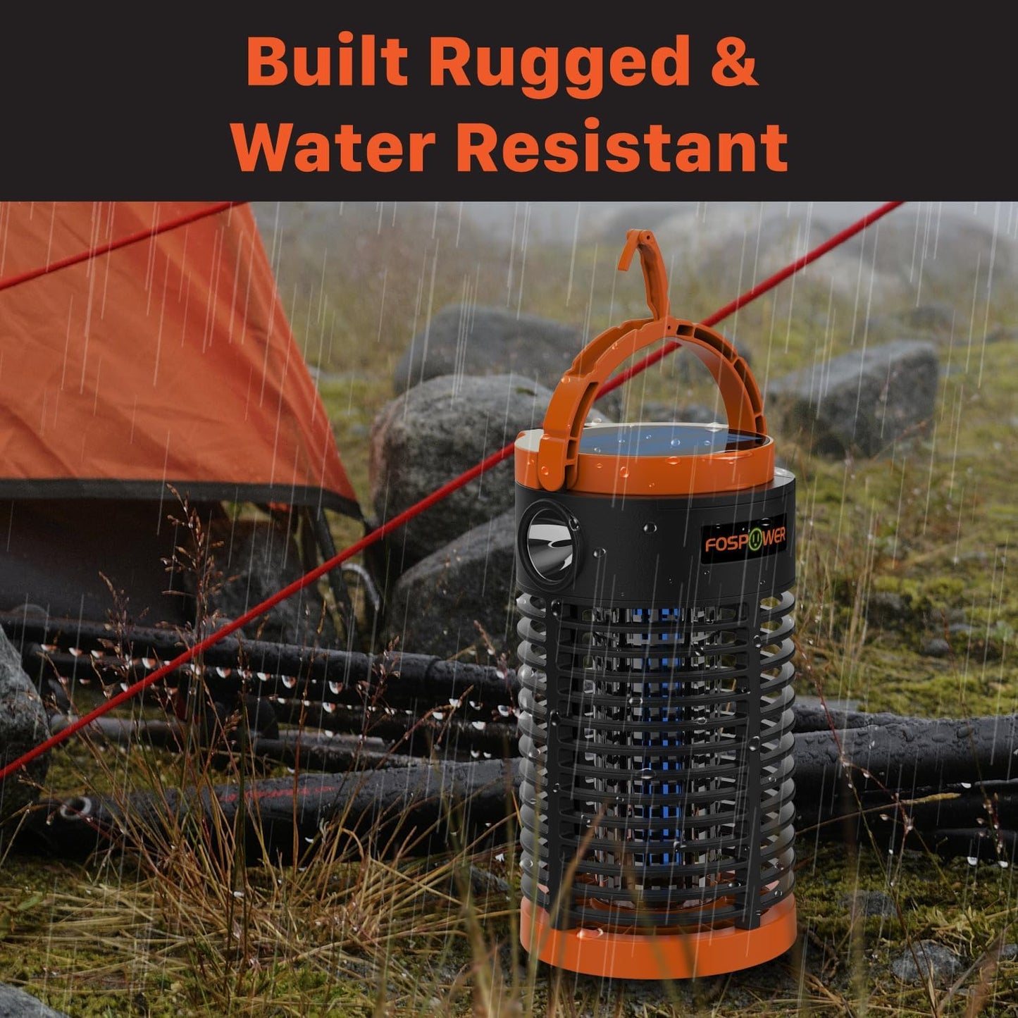 FosPower Bug Zapper 5-in 1 Outdoor/Indoor Mosquito Zapper, Solar Power Bank 29600mWh, Flashlight, Tent Light, Emergency SOS Signal for Camping Essentials, Backyard, Home, Patio
