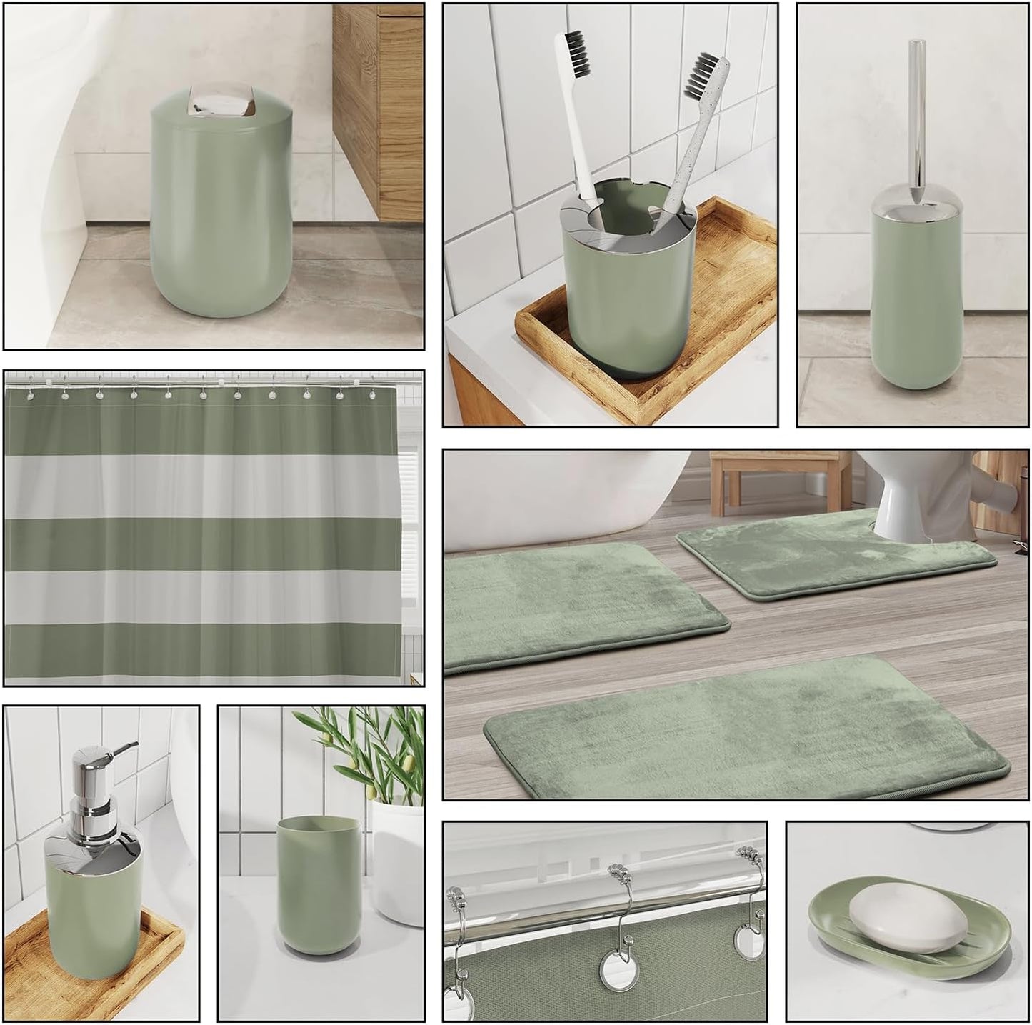 Clara Clark Bathroom Set - Gray Bathroom Accessories Set, Bathroom Sets with Shower Curtain and Rugs, 23PC Shower Curtain Set with Liner, Soap Dispenser, Soap Dish, Toilet Brush Holder, and Trash Can