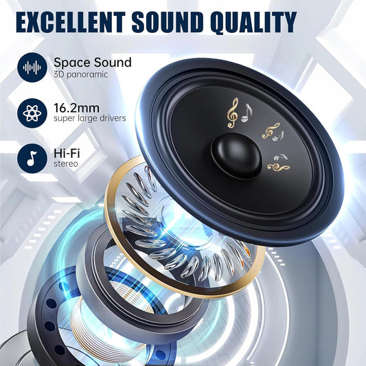 Wireless Earbuds Bluetooth 5.4 Headphones, IPX7 Waterproof Stereo Earphones with Noise Cancelling Mic, Open Ear Buds with Ergonomic Ear Hook for Fitness/Sports/Travel (Black)