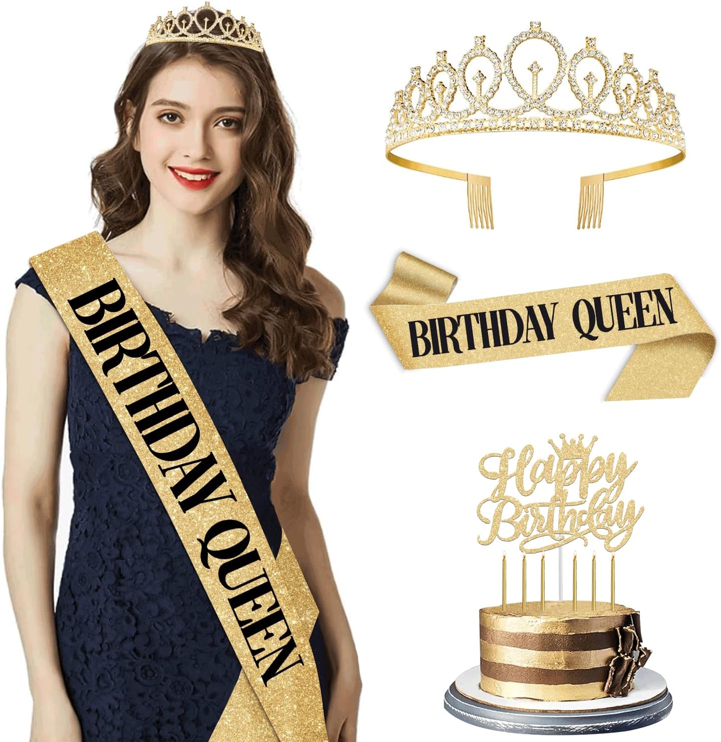 65th Birthday Decorations for Women, Including 65th Birthday Sash and Crown, Cake Topper and Candles, Number Balloons Rose Gold, 65 Year Old Gifts for Women