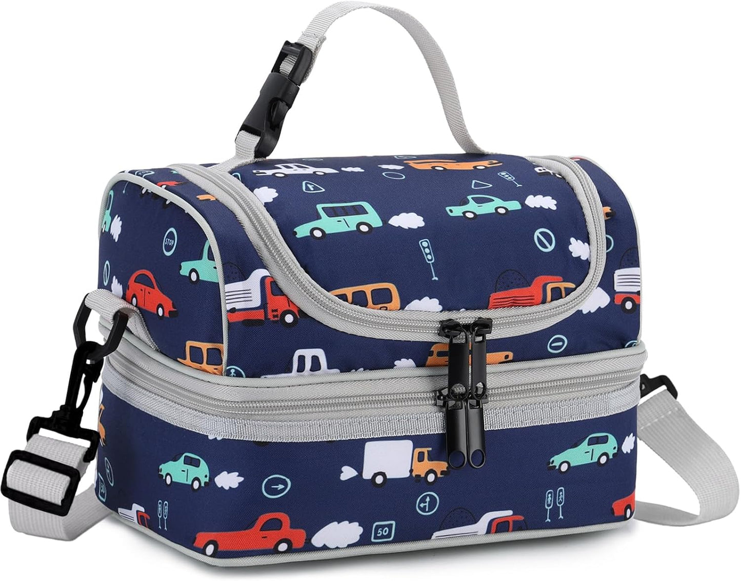 VASCHY Lunch Box Bag Men, Insulated Two Compartments Bento Cooler Bags for Adults/Women/Kids for School,Daycare,Kindergarten,Picnic Black
