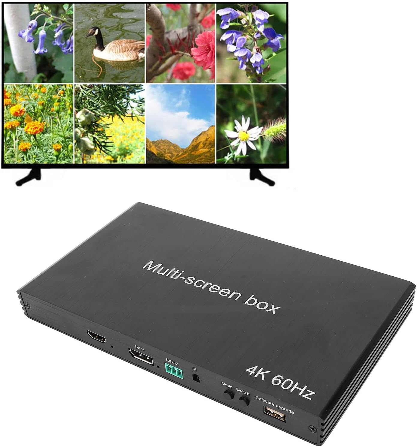4K 60Hz HD Multiviewer with 3.5mm Output, 1 in 4 Out Quad Multi Viewer, Seamless er for Security Cameras, PCs, and Projectors