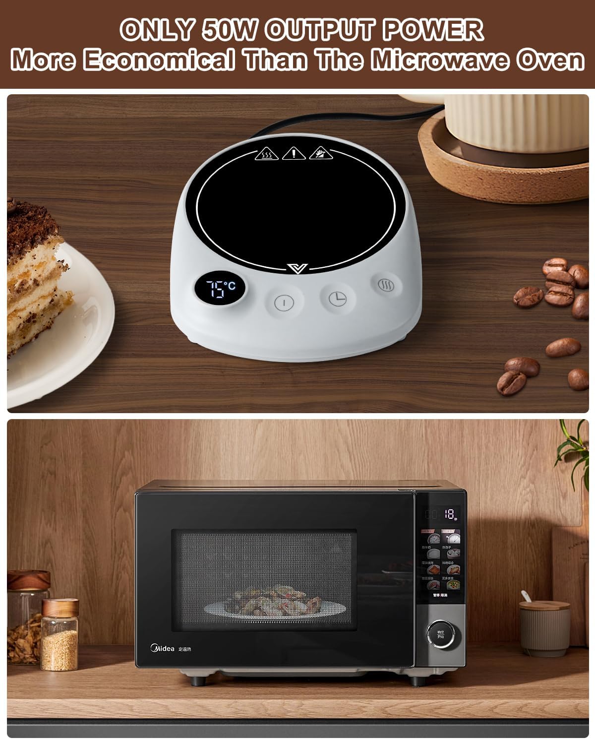 MYMULIKE Mug Warmer, Coffee Mug Warmer for Desk with 4 Temperature Settings (55℃/65℃/75℃/85℃), Coffee Warmer with Auto Shut Off, 1-12 Hour Timer, Desk Accessories for Office/Home
