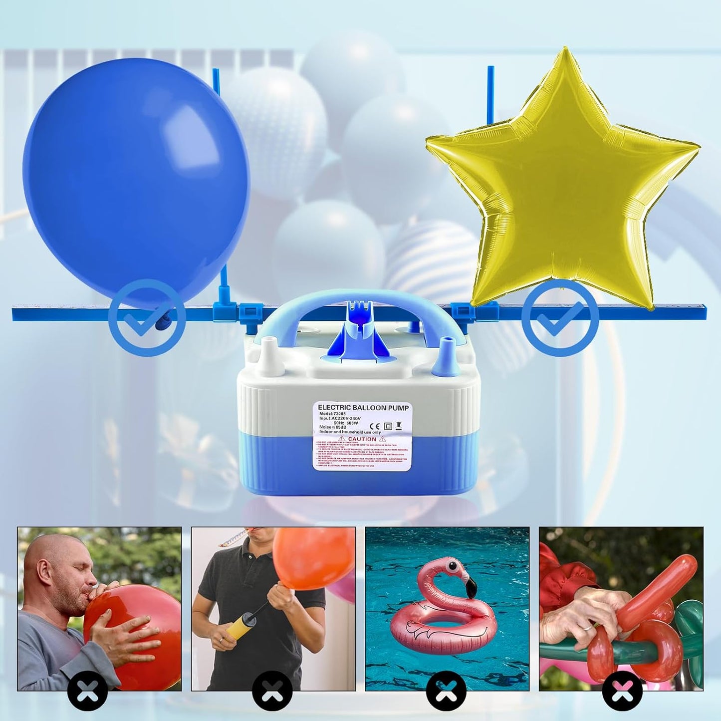Electric Balloon Pump,Balloon Inflator, Dual Nozzle Electric Air Pump,Balloon Pump Balloons Blower 110V 600W for Party Decoration with Gifts:2 Balloon Tying Tools (Rose red)