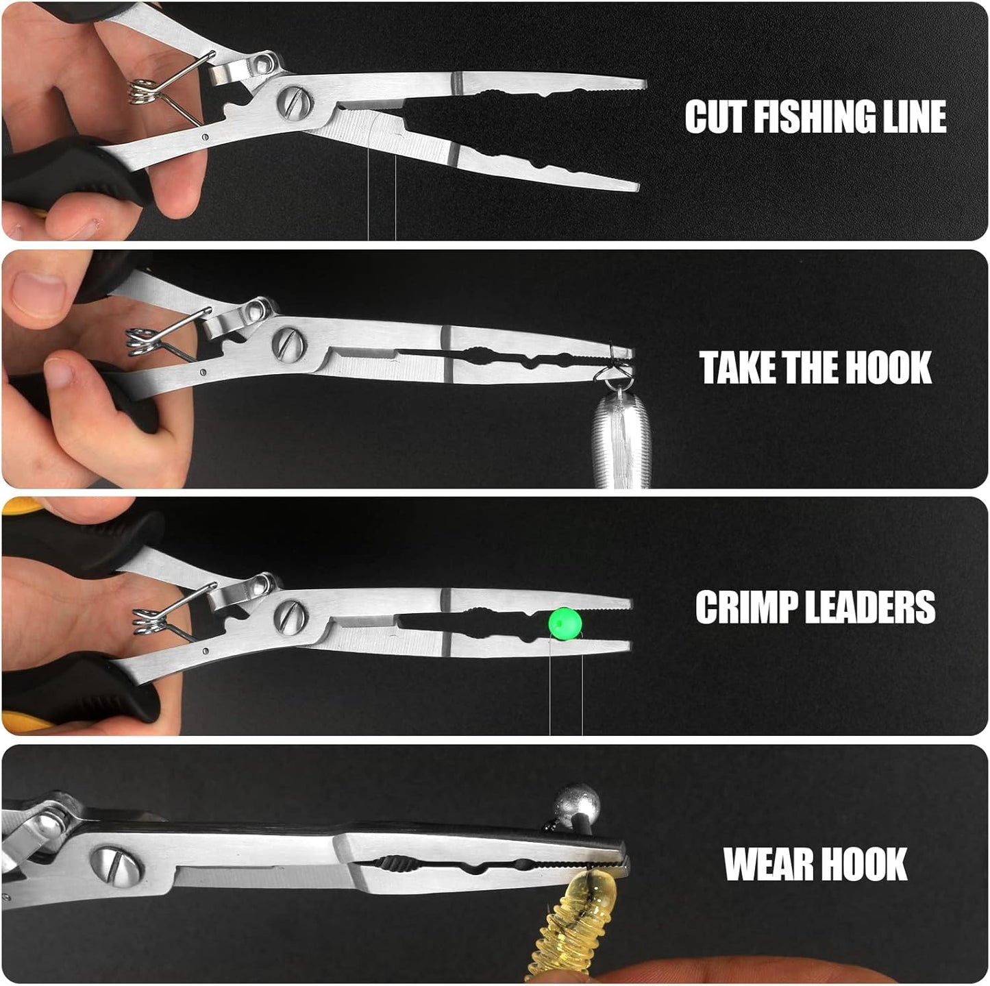 Fishing Pliers Stainless Steel Hook Remover Braid Cutter Rustproof Saltwater Split Ring Pliers Fishing Multi-Tools with Sheath and Lanyard