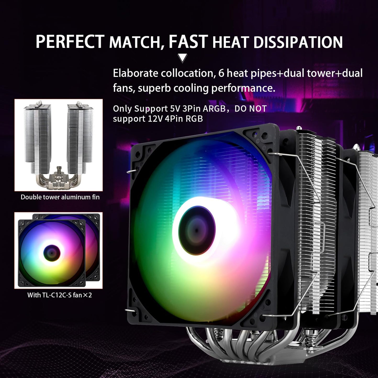 Thermalright Peerless Assassin 120 SE Black CPU Cooler, 6 Heat Pipes AGHP Technology, Dual 120mm PWM Fans, 1550RPM Speed, for AM4/AM5 and Intel LGA 1700/1851/115X/1200,Computer CPU Cooling