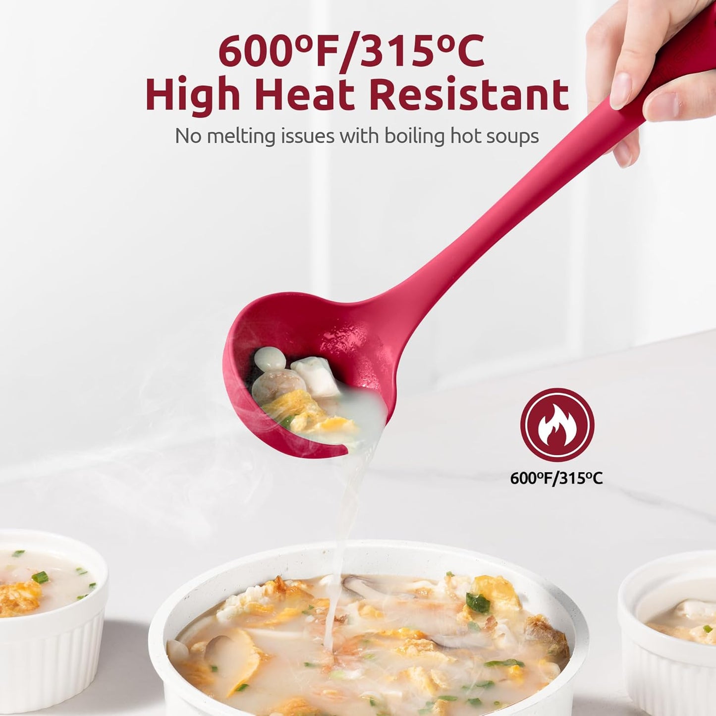 13 inch Silicone Soup Ladle: U-Taste 600ºF Heat Resistant 4 oz Large Non-Stick Seamless Rubber Kitchen Deep Serving Spoon with Non-Slip Solid Long Handle for Cooking Sauce/Stews/Gravies/Chili(Purple)