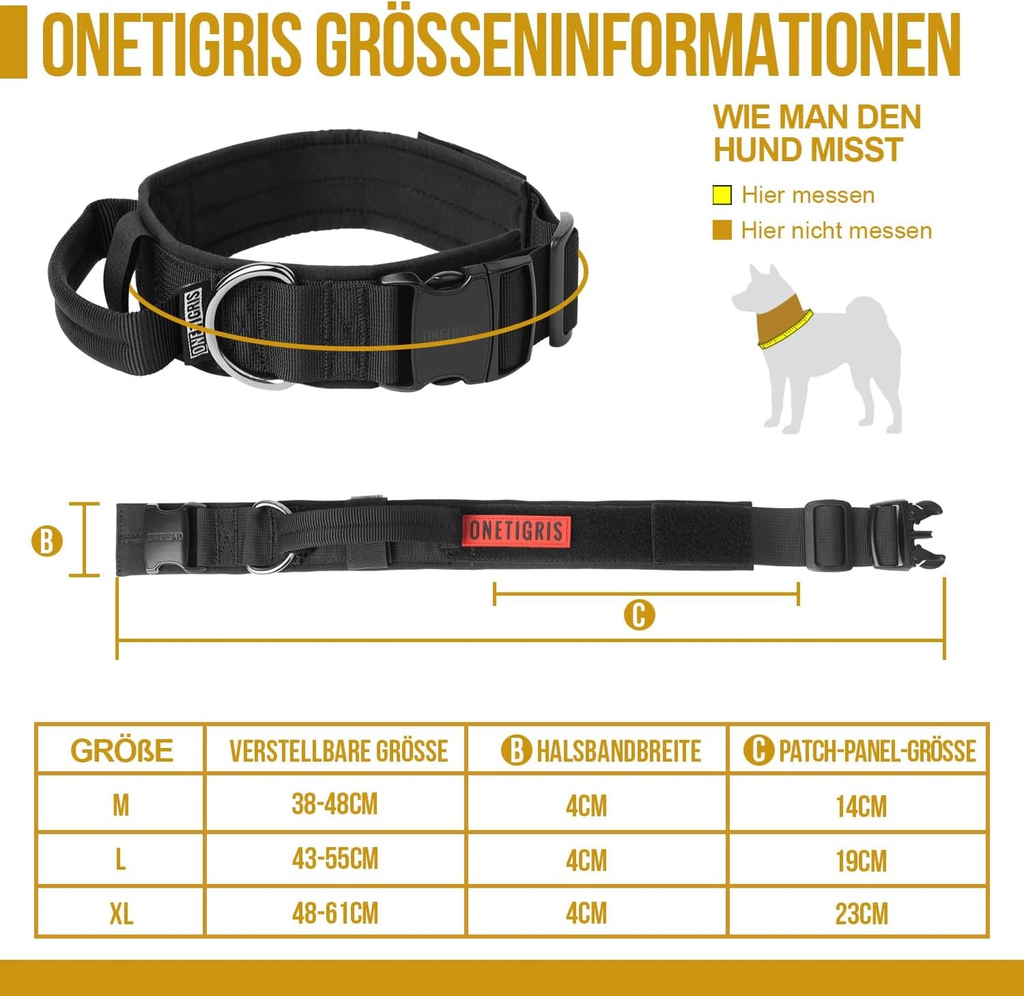 OneTigris Tactical Dog Collars with Handle,Military Dog Collar for Large Dog,Adjustable Nylon Collar German Shepherd Collar with Heavy Duty Metal Buckle for Dog Training and Walking (M, Orange)