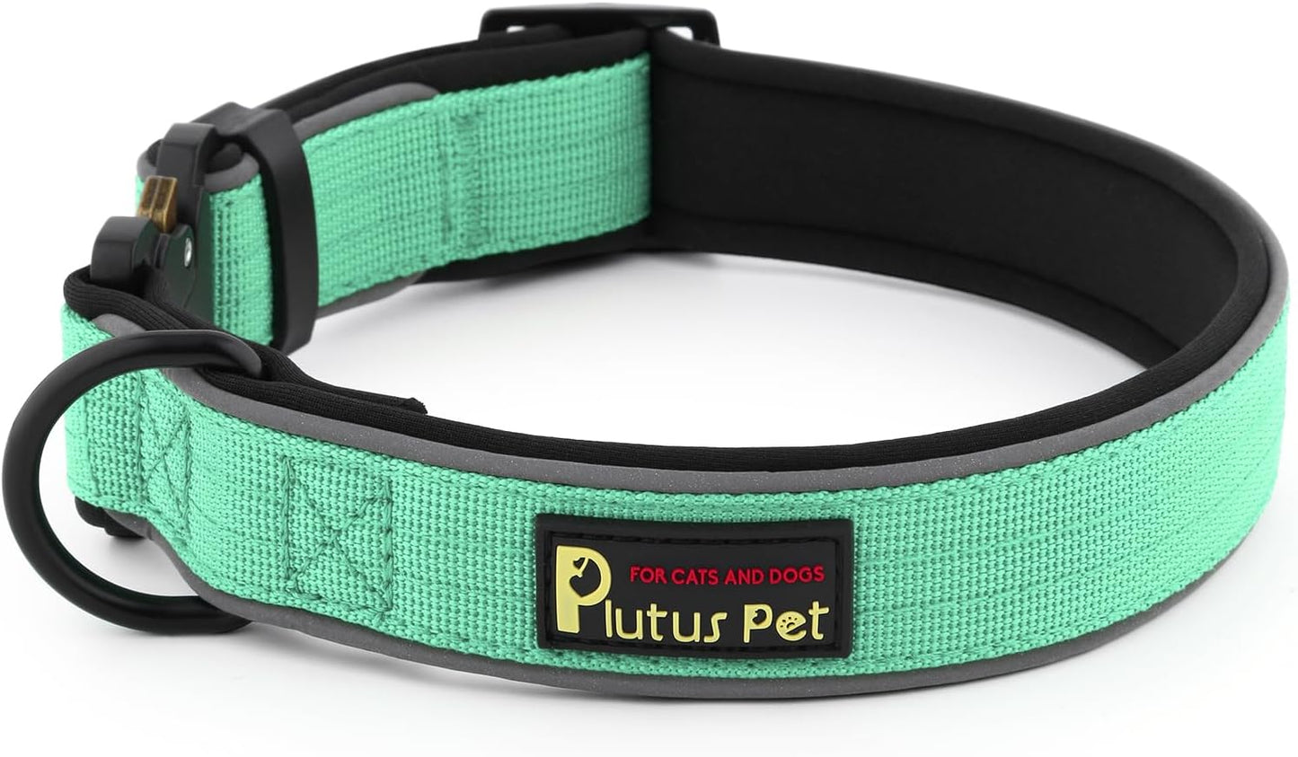 Plutus Pet Tactical Dog Collar, Reflective, Adjustable Heavy Duty Dog Collar, Soft Padded and Comfortable, for Small Medium and Large Dogs (Red, L)