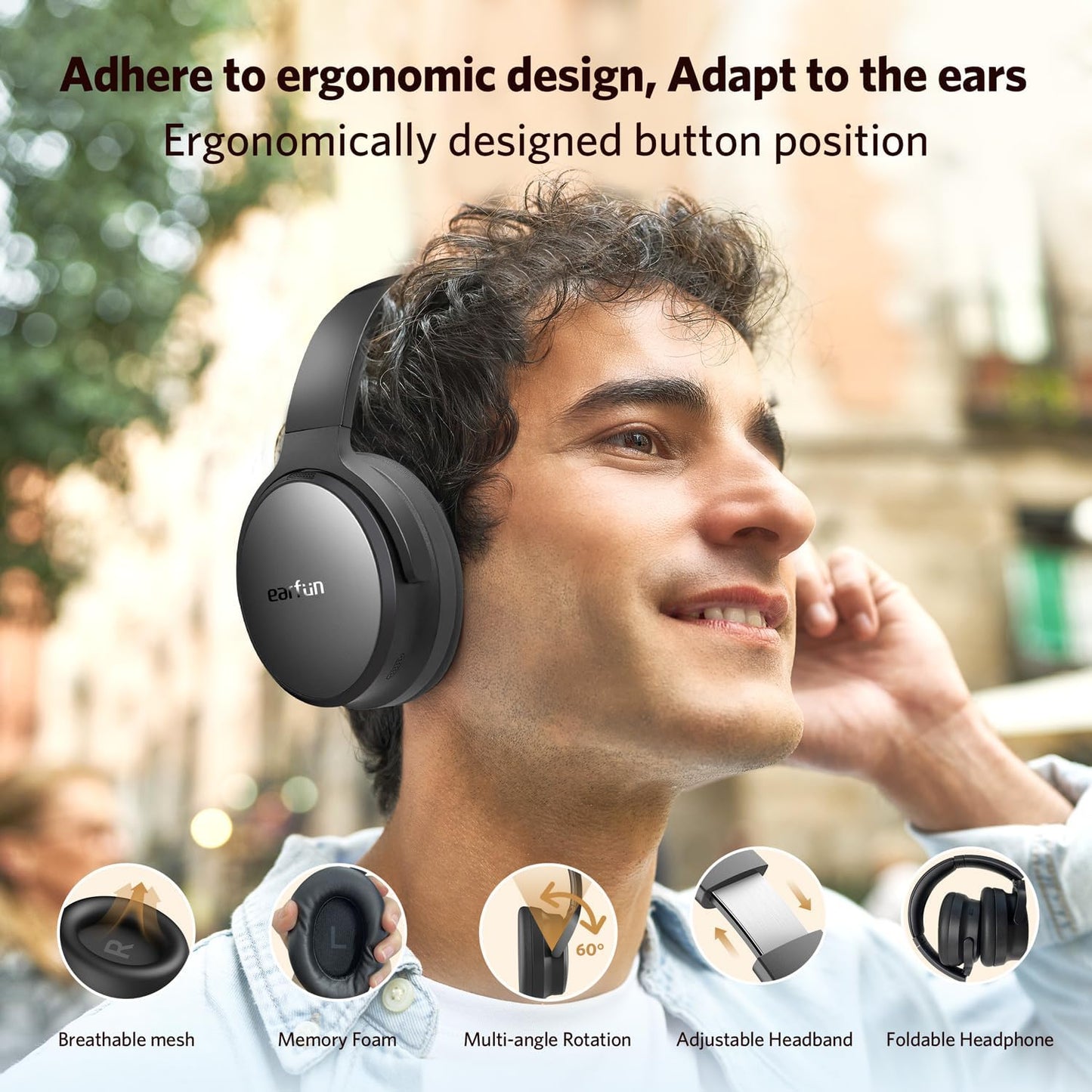 EarFun Tune Pro Active Noise Canceling Headphones, Wireless Bluetooth 5.4 Headphones with 5 Mics, 120H Playtime, Hi-Res Audio, Multipoint Connection, Custom EQ via App, Comfortable Fit