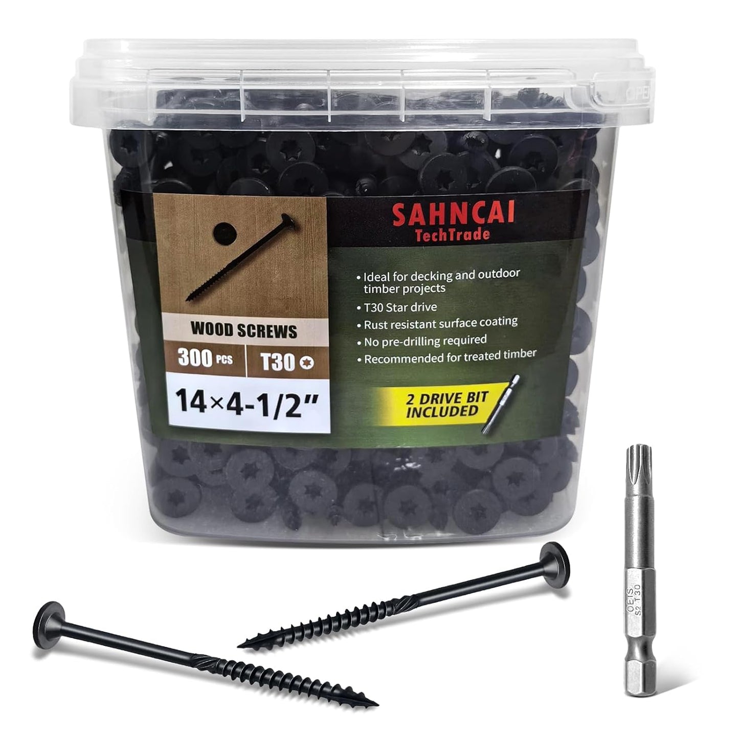 Wood Screws #14 x 6 Inch, Deck Screws 50Pcs,T30 Star Drive Outdoor Screws, Rust Resistant Timber Screws for Timber/Log/Landscaping Wood (#14 x 6)