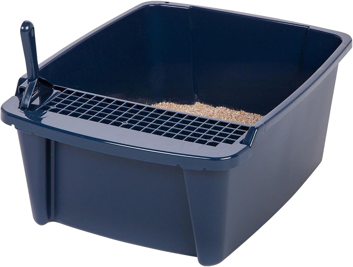 IRIS USA Cat Litter Box, Litter Box Enclosure with Scoop and Front Door Flap, Covered Kitty Litter Box for Privacy, Portable, Easy to Clean, Navy