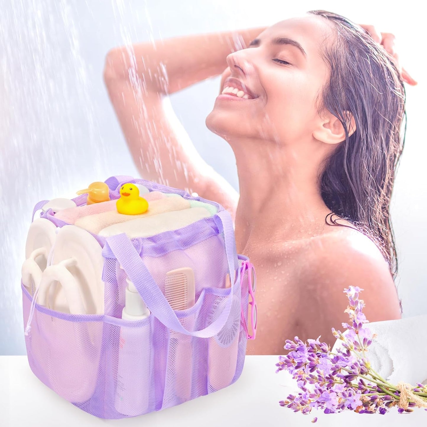 famichan Mesh Shower Caddy Portable, Dorm Room Essentials for College Students, Large Capacity with 8 Pockets Shower Bag for Camping,Swimming,Gym,Travel