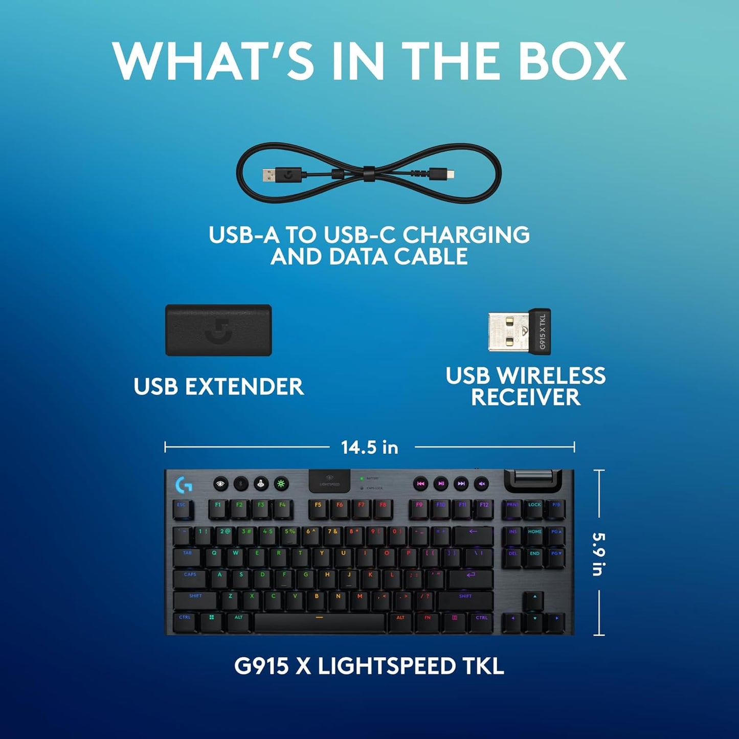 Logitech G915 X Lightspeed TKL Low-Profile Wireless Gaming Keyboard, Double-Shot PBT Keycaps, Fully Programmable Keys, RGB Backlighting, Sleek Aluminum Finishing, GL Brown Tactile - PC/Mac