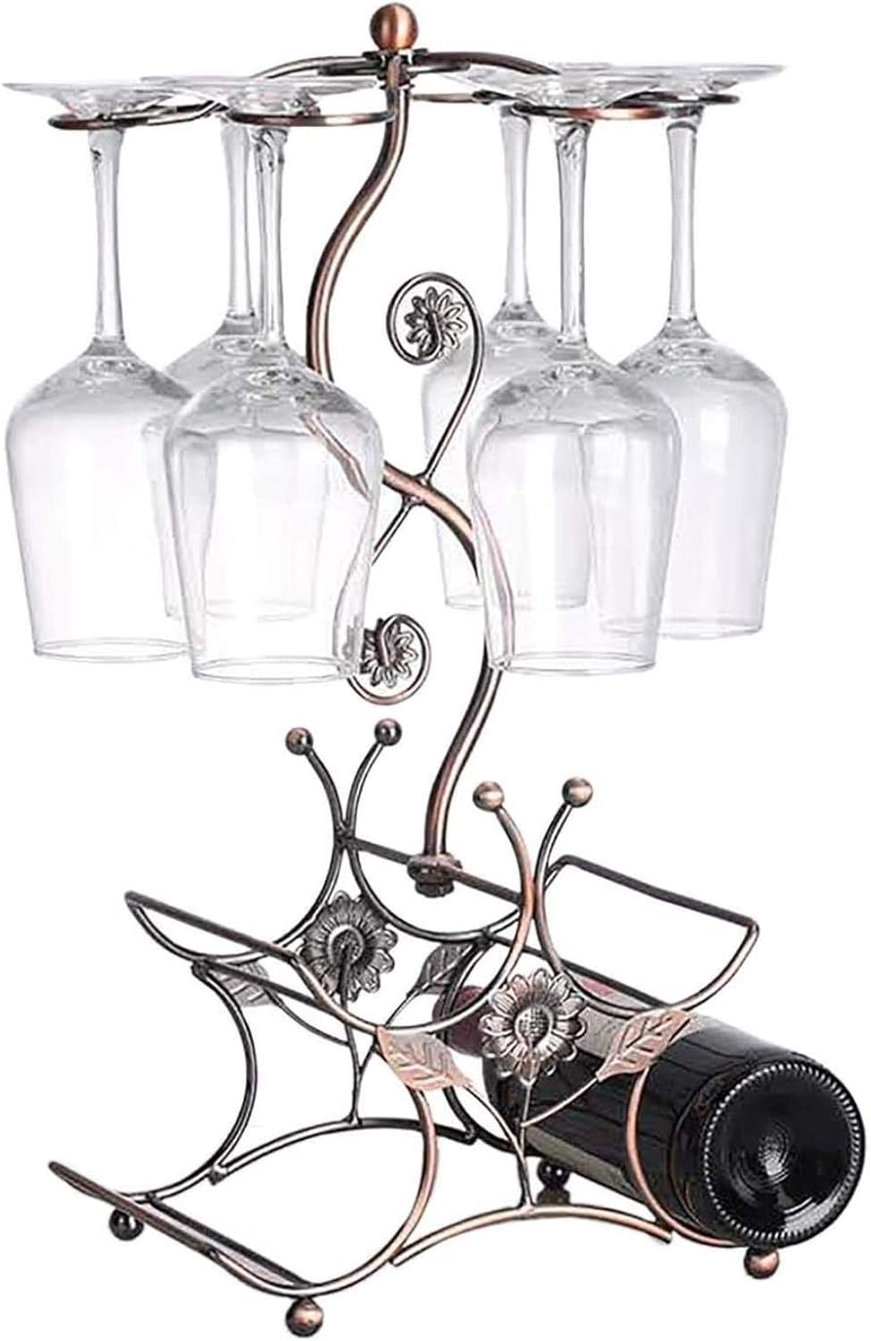 Cicodona Wine Rack and Wine Glass Holder-Hold 4 Wine Bottles and 6 Glasses-Perfect for Home Kitchen Decor & Kitchen Storage Rack