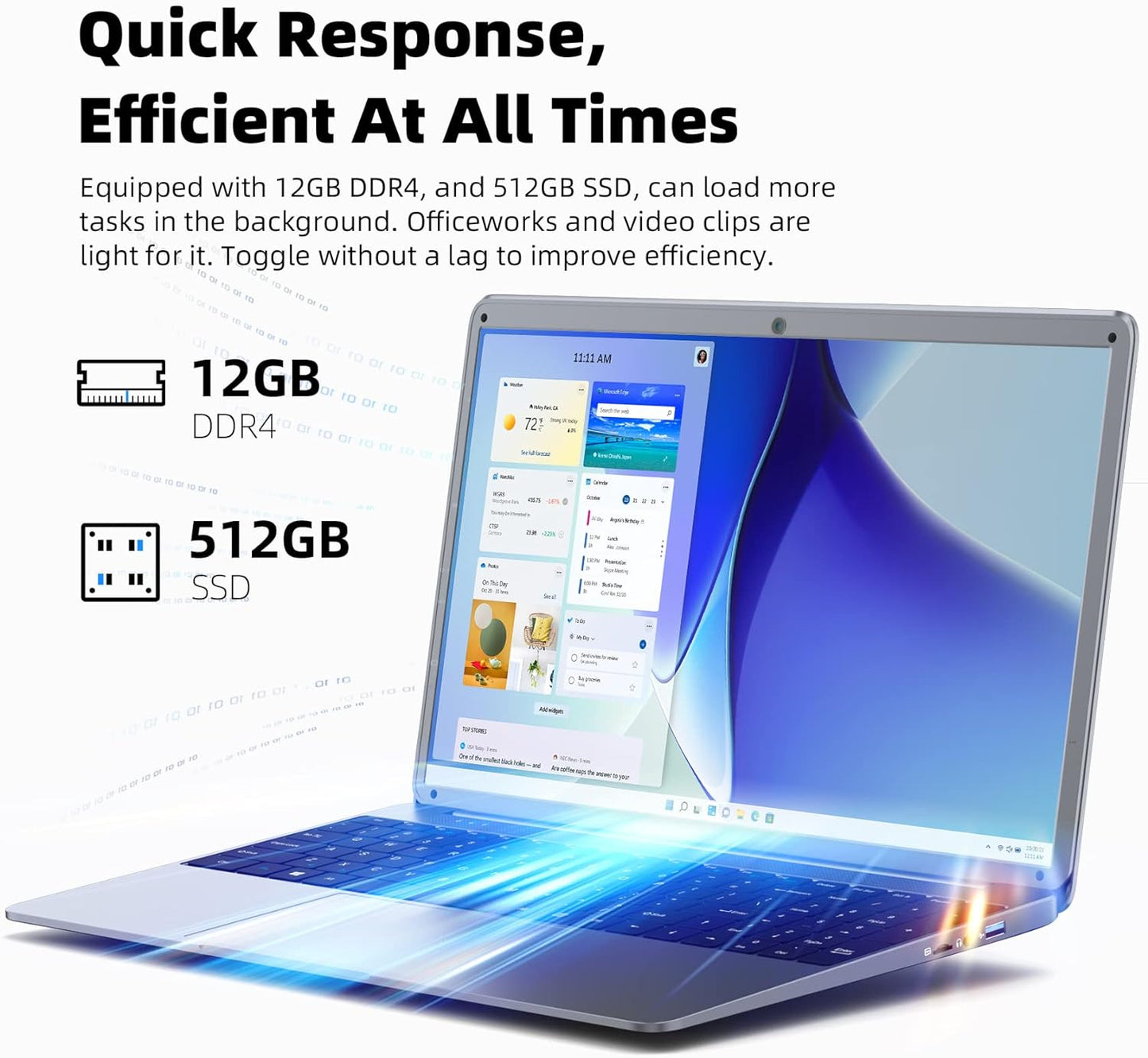 Naclud 15.6 Inch Laptop, 12GB DDR4 512GB SSD, Laptops with Celeron N5095 Processor(Up to 2.9GHz), FHD 1920x1080 Notebook with 2xUSB 3.0, Dual Band WiFi, Bluetooth 4.2(Gray)