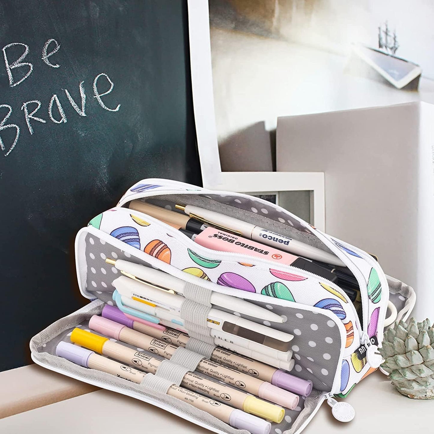 Big Capacity Pencil Case, OLIYuMi 3 Compartment Pencil Pouch Pencil Bag Storage Box Stationery Organizer Makeup Bag with Zipper Closure for Student Office College Boys and Girls (Pink)