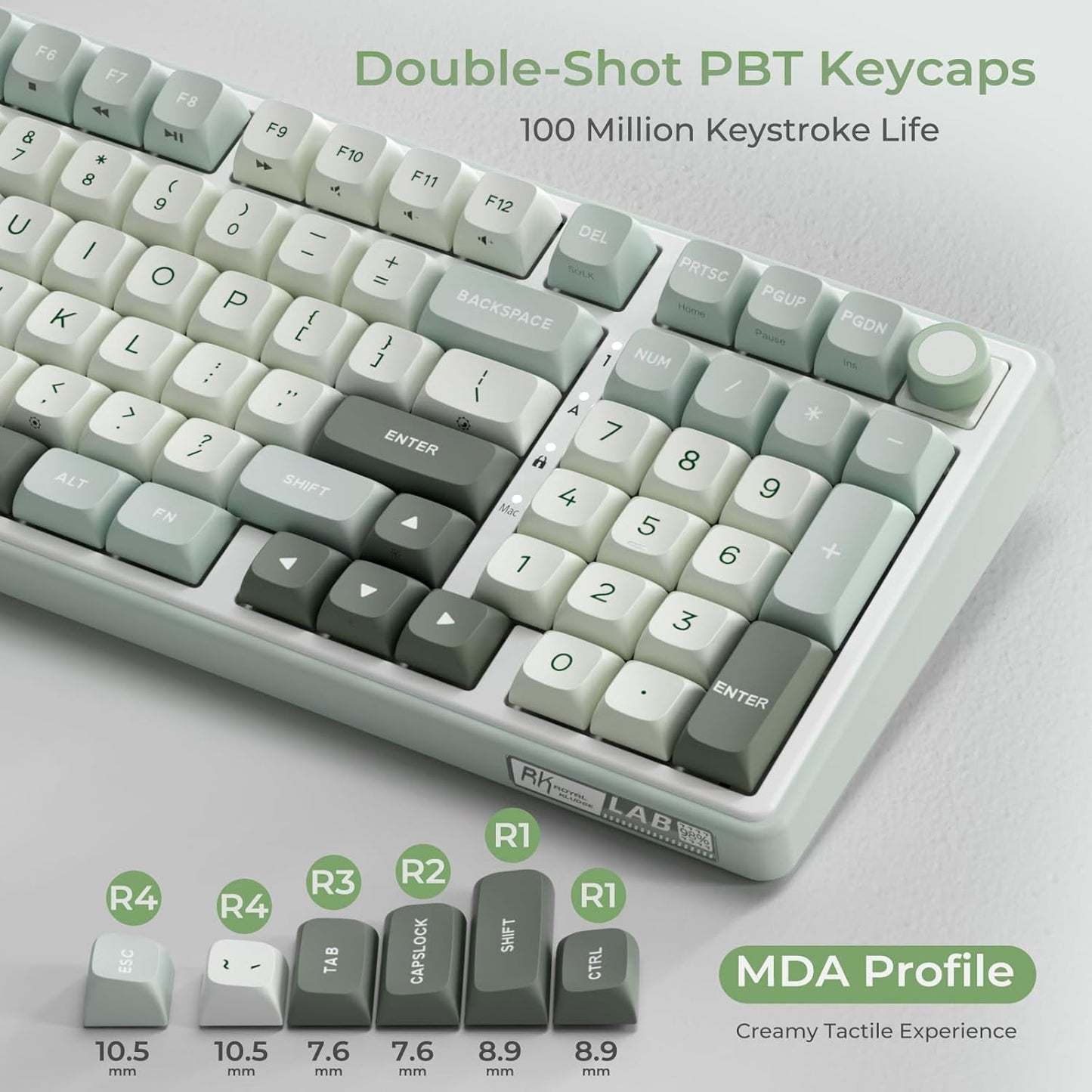 RK ROYAL KLUDGE R98 Pro Mechanical Gaming Keyboard, 96% Wired Creamy Keyboard RGB Backlit with Number Pad and Volume Knob, Gasket Mount, MDA Profile PBT Keycaps, Hot Swappable Pre-lubed Tactile Switch