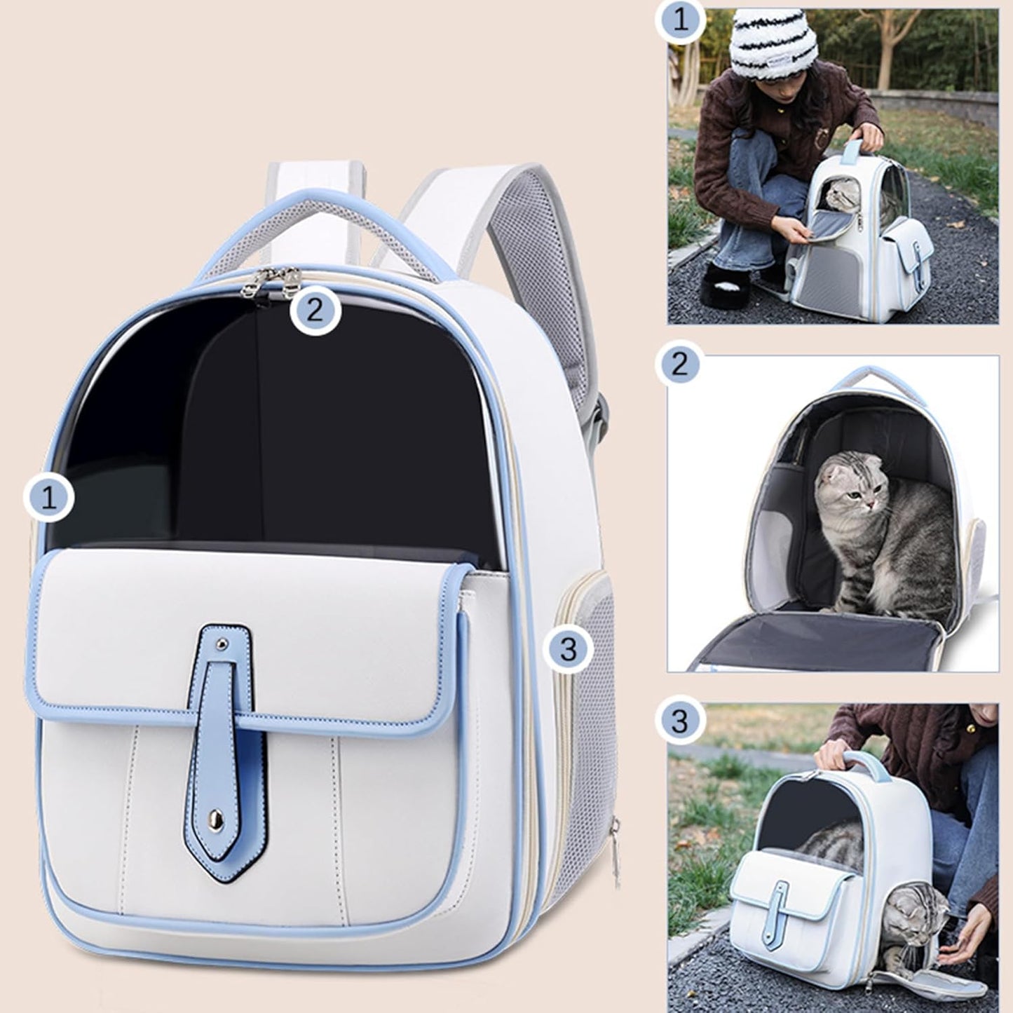 Cat Carrier Cat Backpack Carrier, Large Pet Carrier, Dog and Small Pet, Breathable Cat Bag Carrier Used in Car, Hiking, Cycling Travel