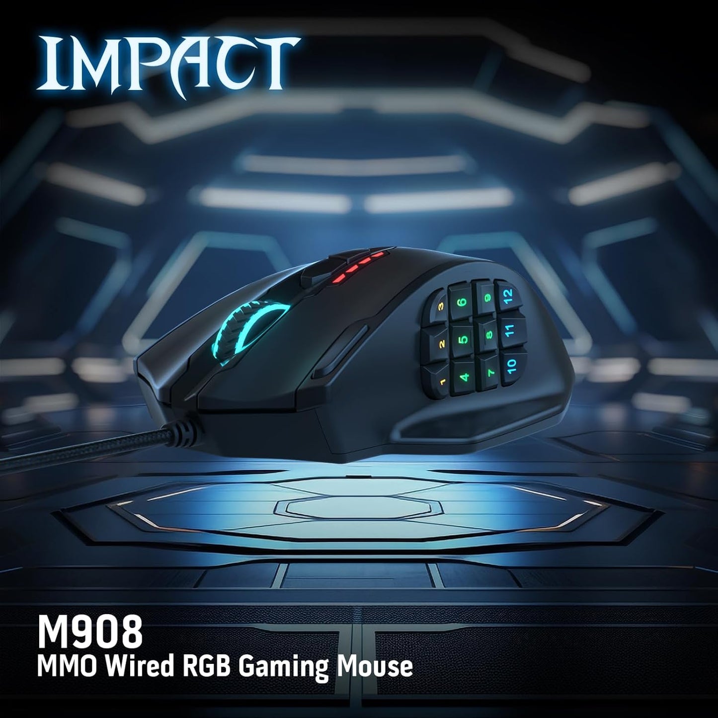 Redragon M913 Impact Elite Wireless Gaming Mouse, 16,000 DPI Wired/Wireless RGB Mouse with 16 Programmable Buttons, 45 Hr Battery and Pro Optical Sensor, 12 Side Buttons MMO Mouse