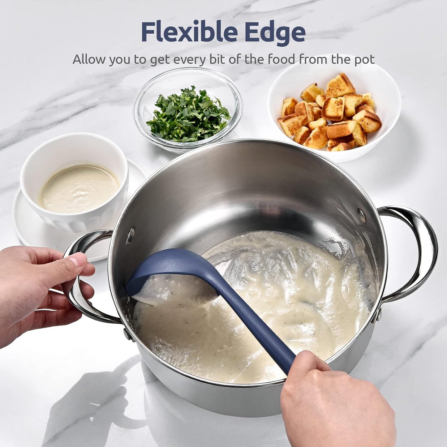 13 inch Silicone Soup Ladle: U-Taste 600ºF Heat Resistant 4 oz Large Non-Stick Seamless Rubber Kitchen Deep Serving Spoon with Non-Slip Solid Long Handle for Cooking Sauce/Stews/Gravies/Chili(Purple)