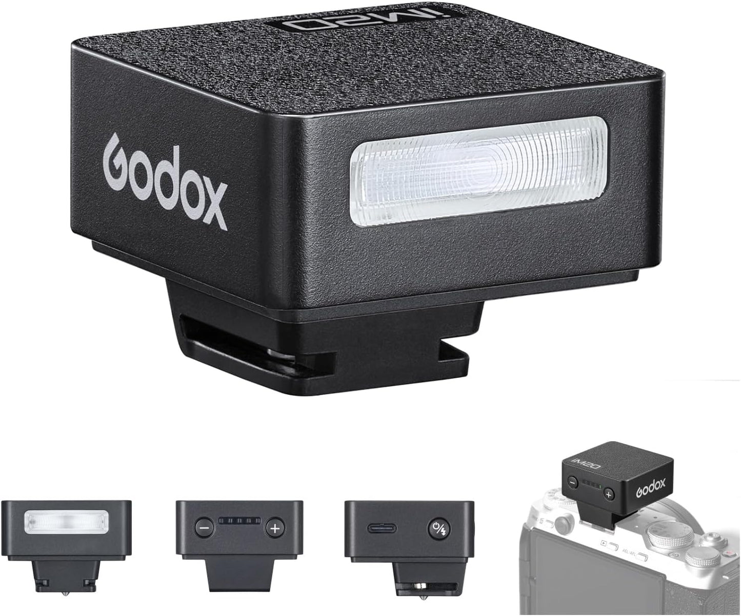 Godox iM20 Mini Flash On-Camera Speedlite with 5 Power Levels, 3s Recycle Time, 440 Full Power Flashes, Built-in Battery Replacement for Canon Nikon Sony Mirrorless Cameras