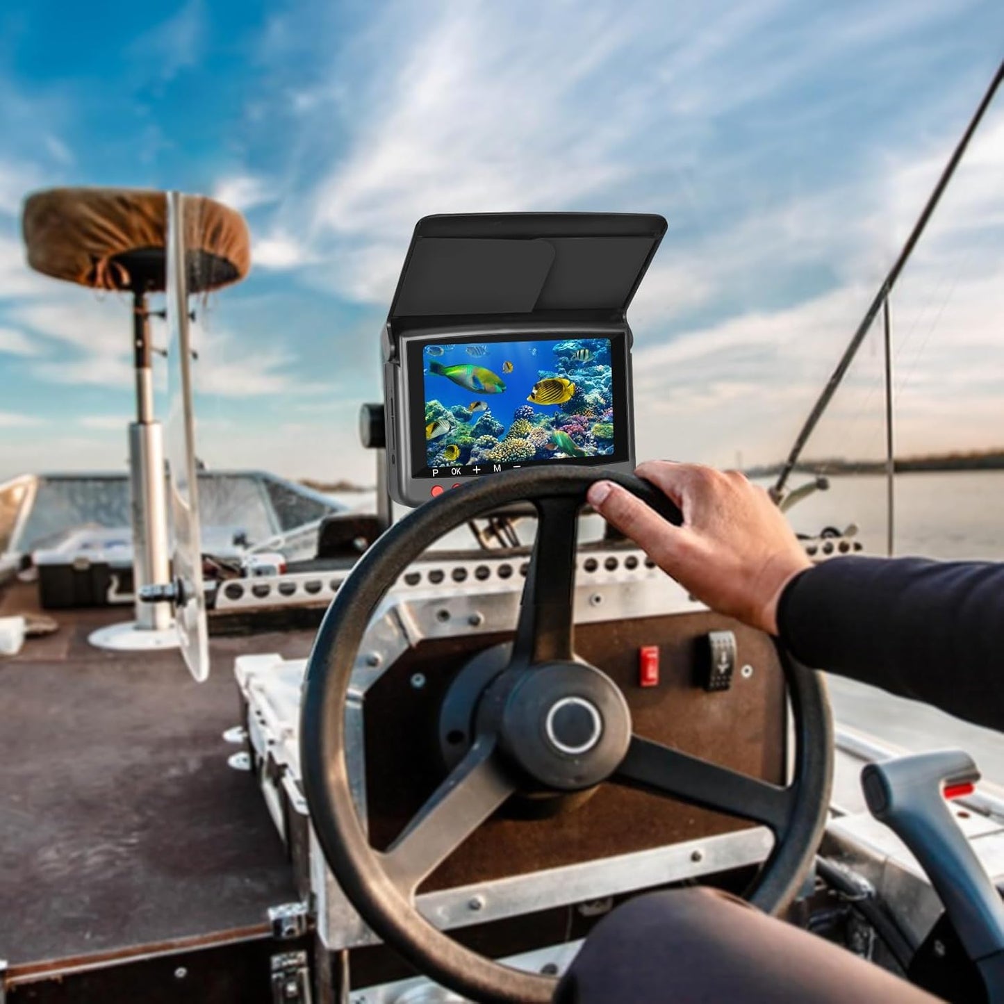 Underwater Fishing Camera Fish Finder, Portable Fish Camera with 5 Inch 4K Display, IR Night Vision, 220° Ultra Wide Angle, Waterproof Fish Depth Finders for Ice Lake Sea Boat Kayak Fishing