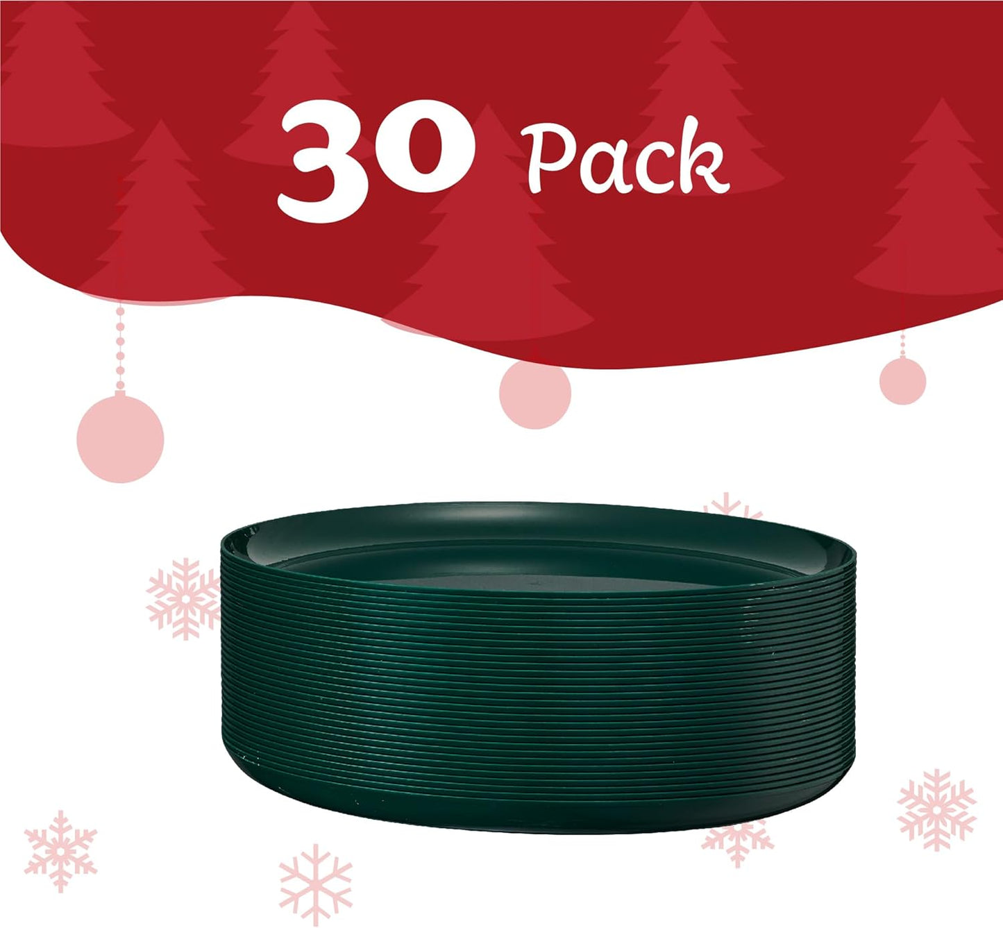 PLASTICPRO [30 Pack 10.7'' Christmass Green Plastic Party Plates Edge Collection Premium heavyweight Elegant Disposable Tableware Dishes