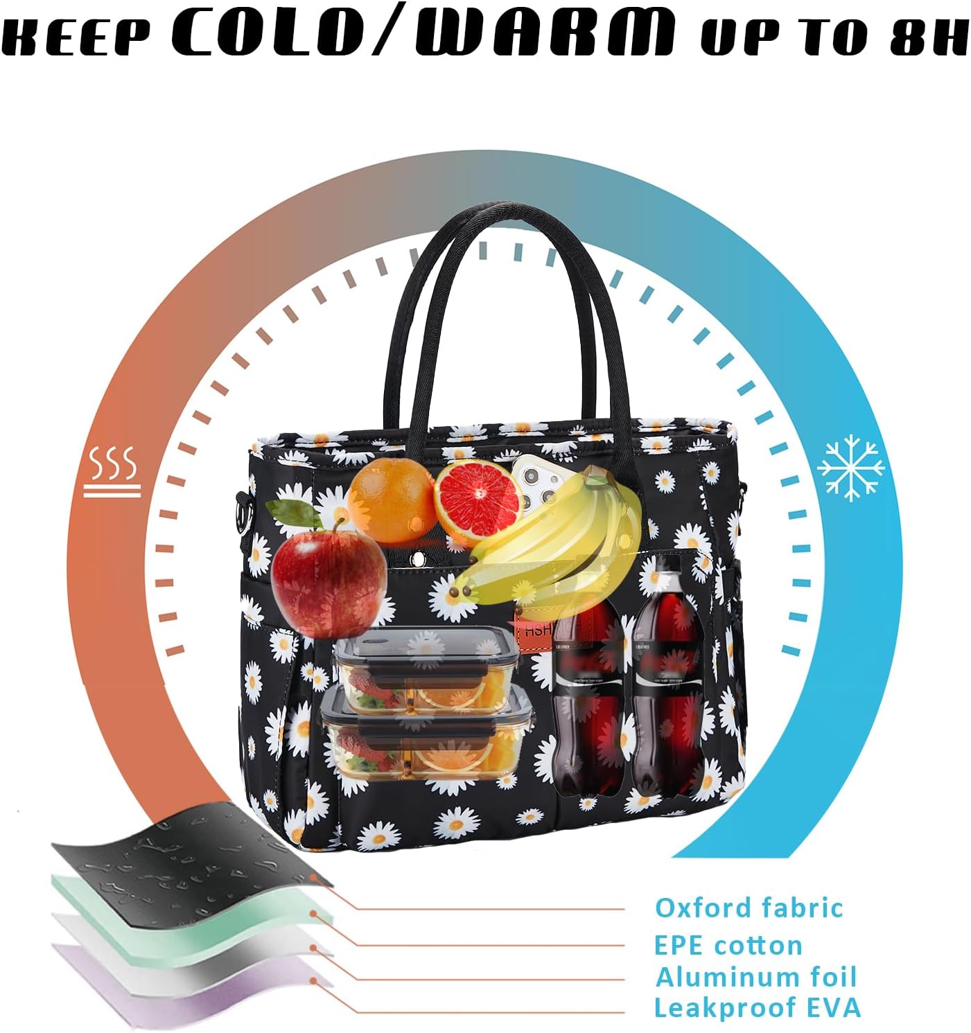 Lunch Bag for Women, Insulated Lunch Box for Work, Large Leakproof Cooler Purse with Side Pockets & Removable Shoulder Strap Women's Lunch Tote Bag for Picnic Work Beach Cute Lunch Bags (Heart)