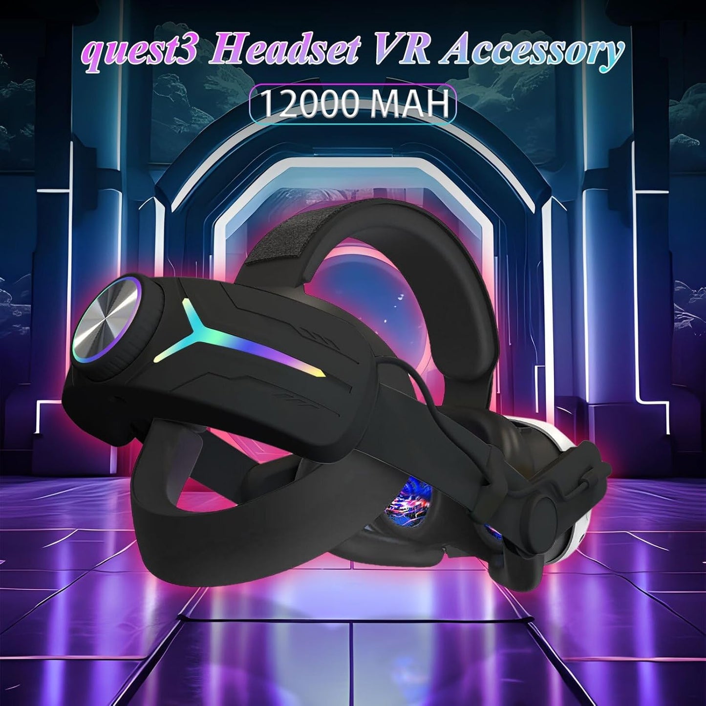 Crspexil Head Strap Battery Pack for Meta Quest 3, with Extended 12000mah Battery Pack,with RGB Light(Compatible with Meta Quest 3S)