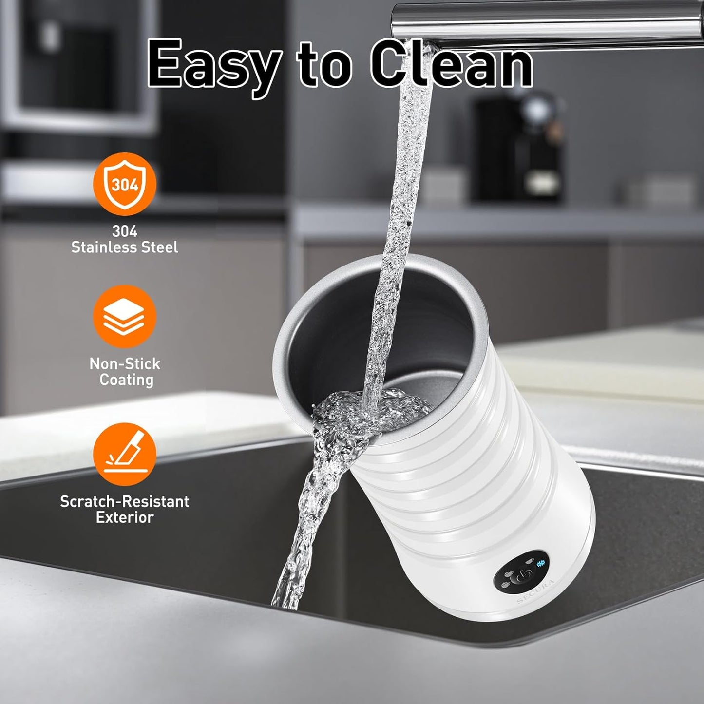 Secura Electric Milk Frother, Automatic Milk Steamer, 4-in-1 Hot & Cold Foam Maker-8.4oz/240ml Milk Warmer for Latte, Cappuccinos, Macchiato with Silicone Spatula, Silent Operation & Shut-Off