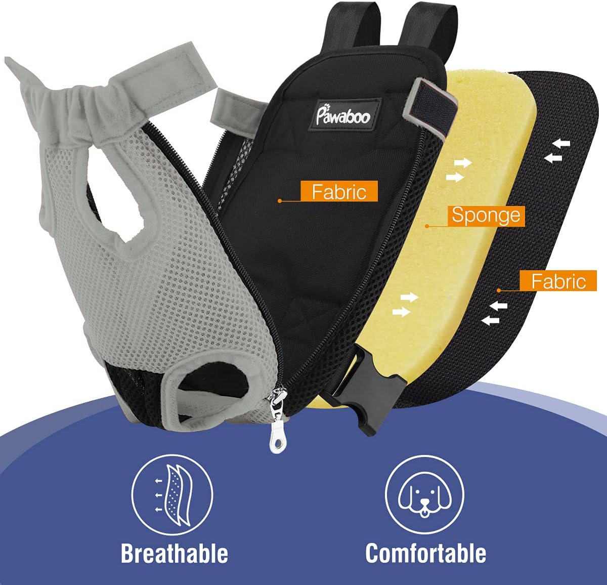 Pawaboo Pet Carrier Backpack, Adjustable Pet Front Cat Dog Carrier Backpack Travel Bag, Legs Out, Easy-Fit for Traveling Hiking Camping for Small Medium Dogs Cats Puppies, Medium, Black