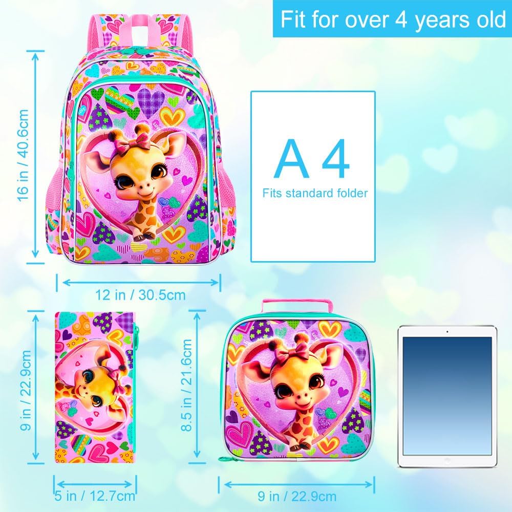 3pcs Backpack for Boys and Girls, 16” Kids Kindergarten Bookbag with Lunch Box, Cute Elementary Backpacks for Boy Girl
