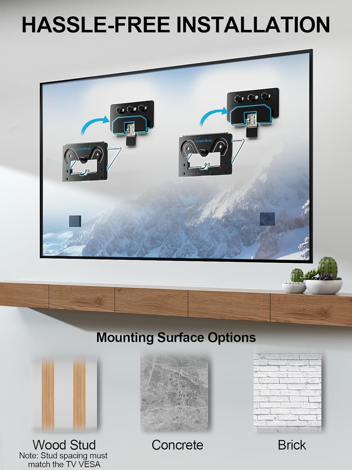 Supcline Ultra Slim TV Wall Mount Compatible with 14"- 80" Flat & Frame TVs, 0.3" Micro-Gap Low Profile TV Mount, Minimalist Look, Blends Any Interior, Hold up to 100Lbs, Not for 100x100 Vesa