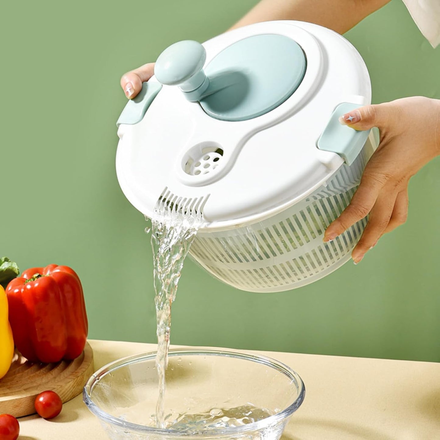 Lettuce Spinner - Fruit and Vegetable Spinner - 5L Capacity Kitchen Manual Dewatering Equipment for Healthy Eating Meal Prep Home Food Truck