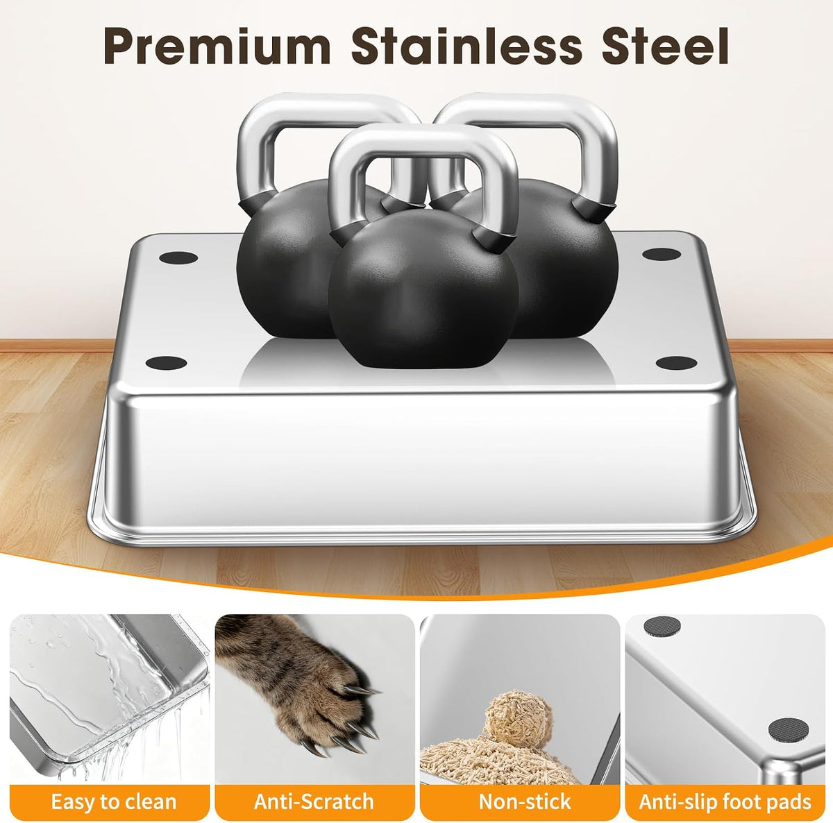 XL Stainless Steel Cat Litter Box | Extra Large Metal Litter Tray with High Sides