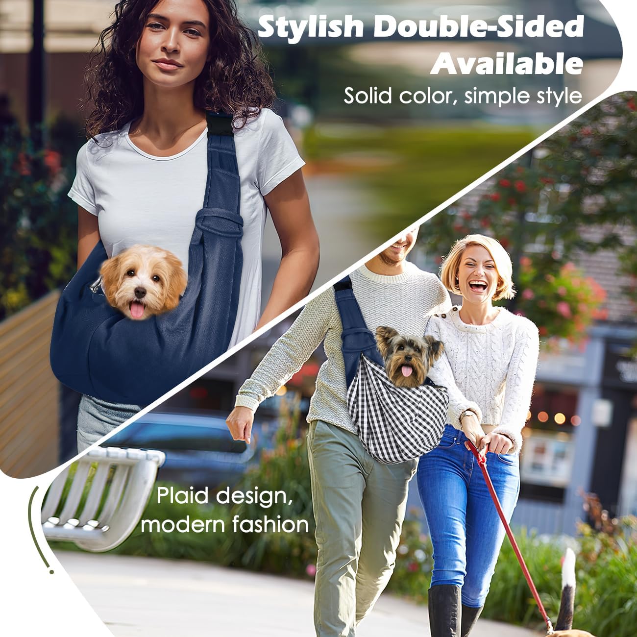 Pawaboo Small Dog Sling Carrier, Reversible Hands Free Dog Sling Carrier for Small Dogs and Cats, Puppy Sling Carrier with Adjustable Strap Buckle & Safety Harness, Puppy Essentials, Grey