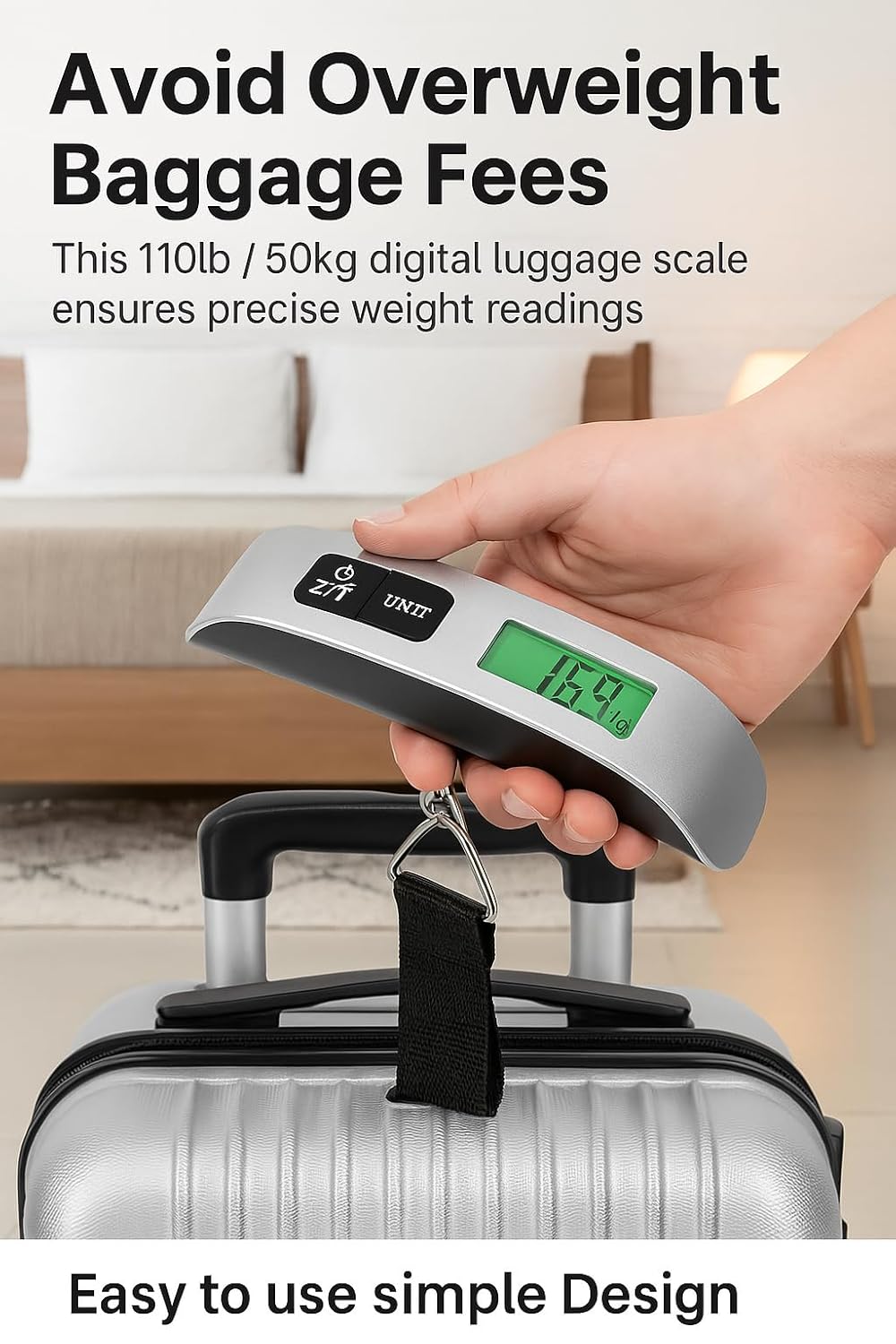 Purilite Select Digital Luggage Scale – Portable Hanging Baggage Weight Scale with LCD Display (110 lb / 50 kg)
