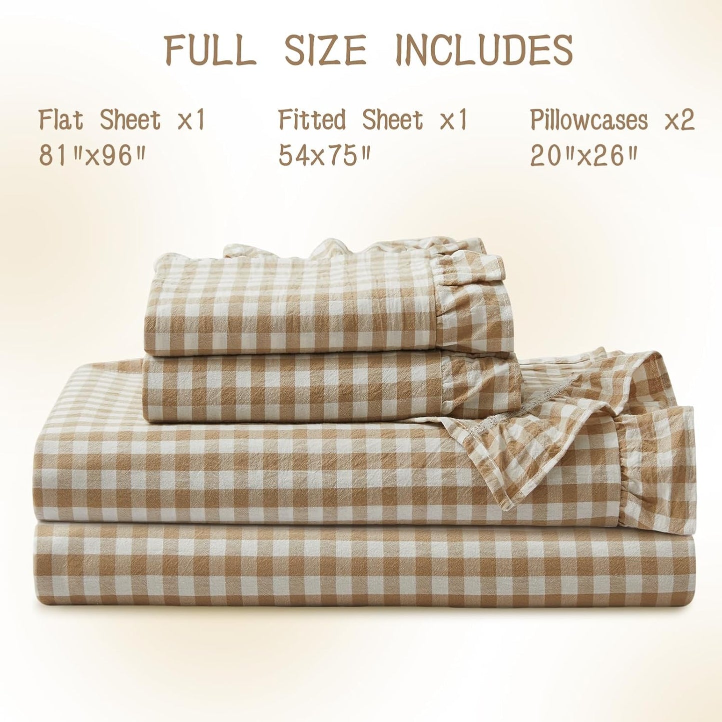 KKJIAF 3 Pieces Plaid Ruffle Twin Bed Sheets, Gingham Twin Sheet Set Comfy Breathable Ruffed Bed Sheet Set with 16 Inch Deep Pocket, Dusty Blue